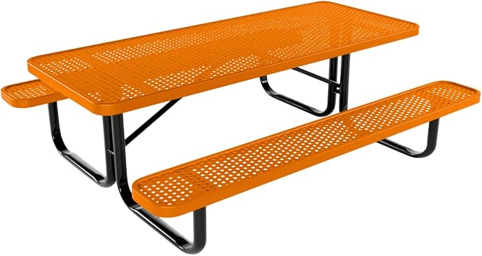 COATEDOUTDOORFURNITURE Heavy-Duty Portable Outdoor Kids Table, Punched Steel Kids Picnic Table, Commercial-Grade Picnic Table, Made in America (6ft Rectangular, Childrens, Orange)