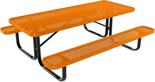 COATEDOUTDOORFURNITURE Heavy-Duty Portable Outdoor Kids Table, Punched Steel Kids Picnic Table, Commercial-Grade Picnic Table, Made in America (6ft Rectangular, Childrens, Orange)