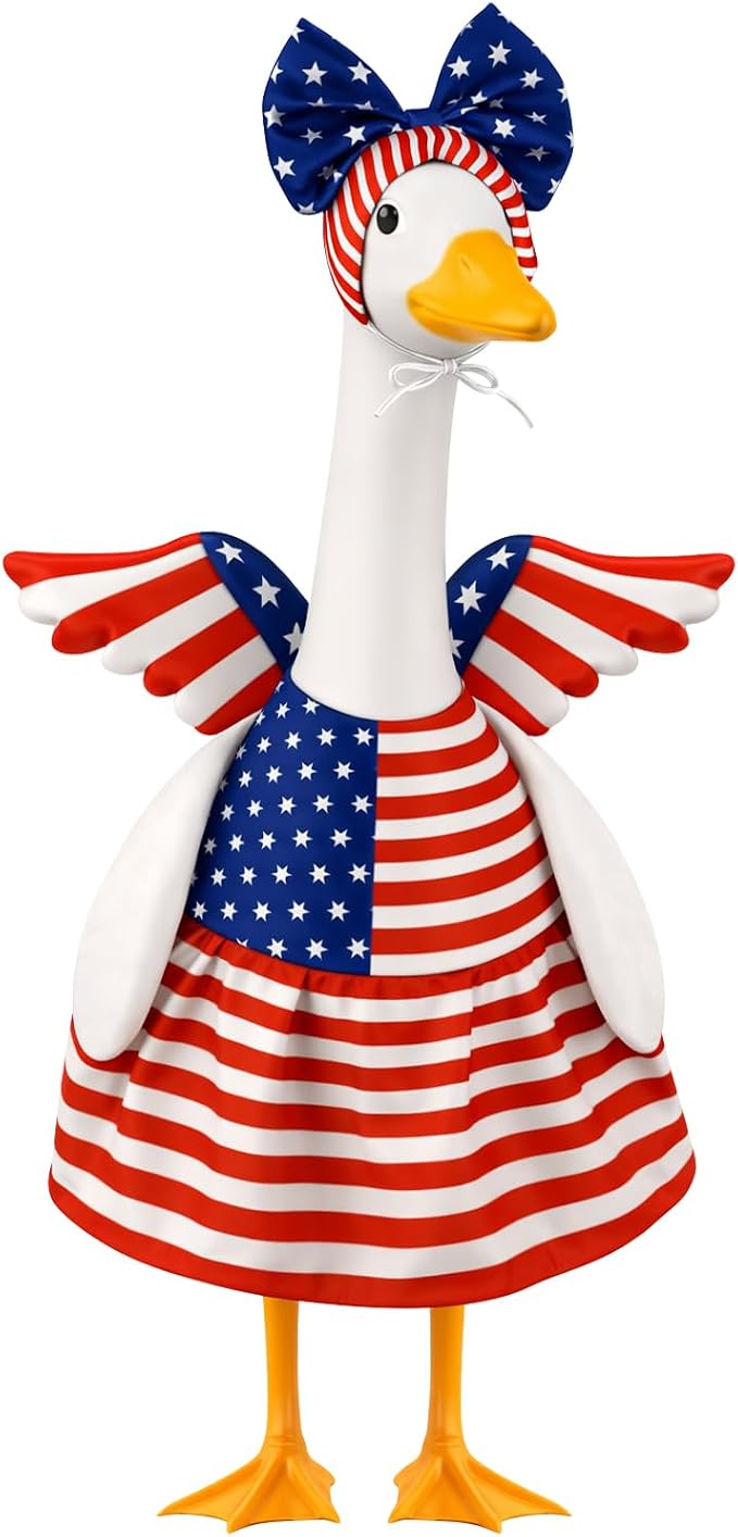 4th of July Porch Goose Outfits Patriotic Goose Costume for Outdoor Decor | for 23''H Plastic and Cement Statue, Independence Memorial Day Garden Patio Decoration
