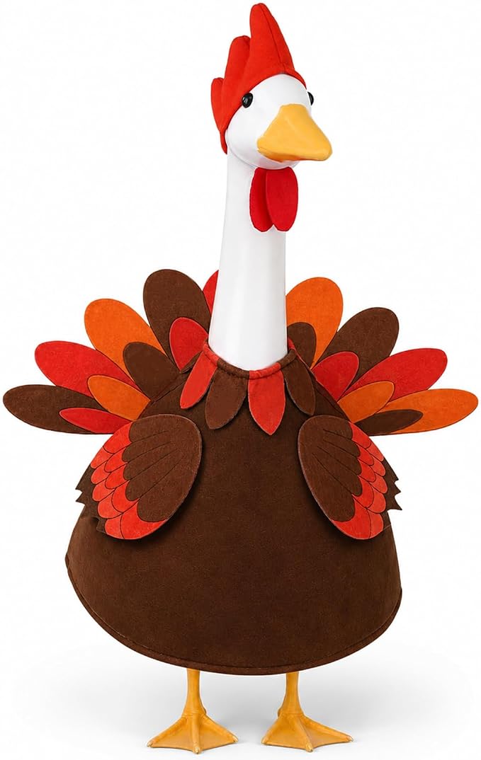 Thanksgiving Turkey Porch Goose Outfit for 23" Porch Goose Fall Autumn Sculpture Clothes for Garden Patio Yard Lawn Art Decoration