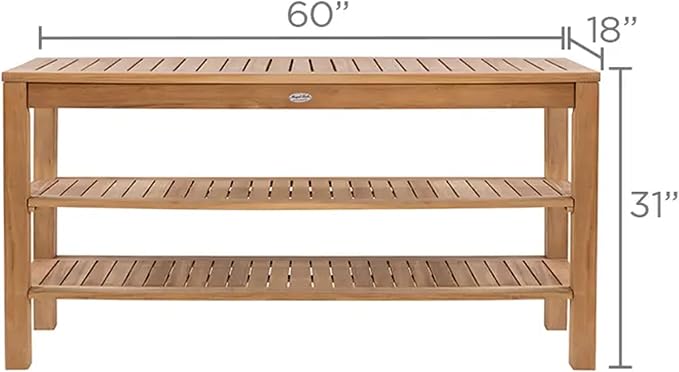 Royal Teak Collection Console Table with Two Shelves, 60-Inch Rectangular Wooden Outdoor Teak Table with Storage Shelves, Outdoor Furniture for Deck, Garden, Poolside or Buffet Serving
