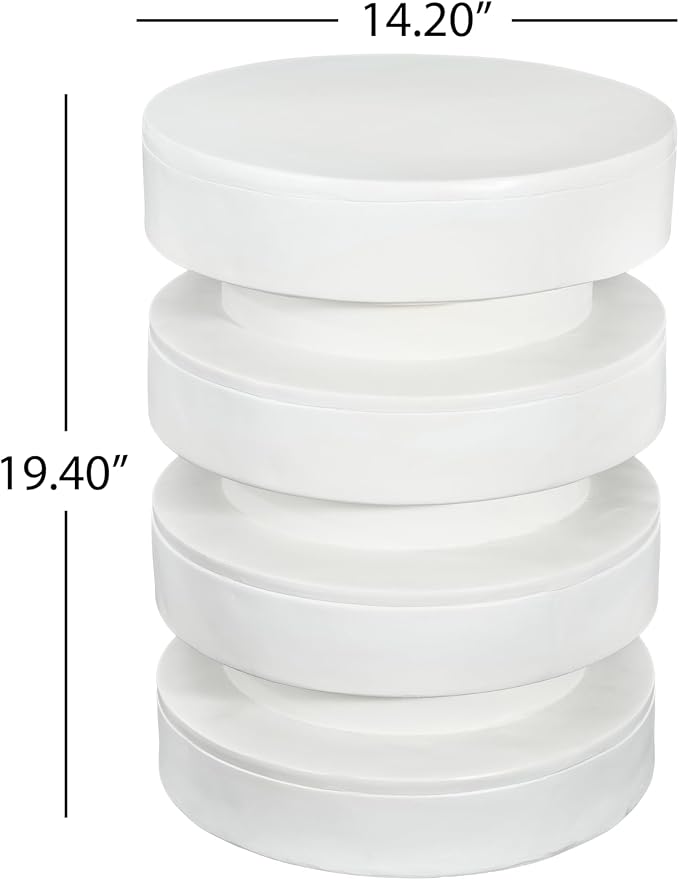 Christopher Knight Home Jeru Lightweight Concrete Round Coffee Table, Indoor and Outdoor Side Table for Living Room, MGO Small Side Table, 3-Tier Design, No Assembly Needed, White