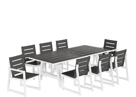 WestinTrends Cape May 9-Piece HDPE Outdoor Furniture Patio Dining Table with Umbrella Hole and Chairs Set for 8, Gray