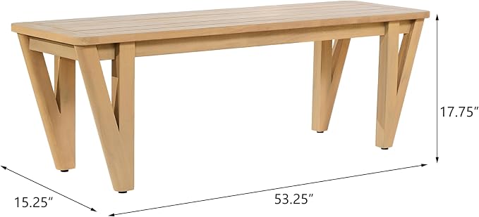 Christopher Knight Home Cove 3 Piece Acacia Wood Dining Table Set for 4-6, Outdoor Dining Set with Patio Table & Dual Benches, Patio Furniture Set with Slatted Design & V-Shaped Legs, Light Teak