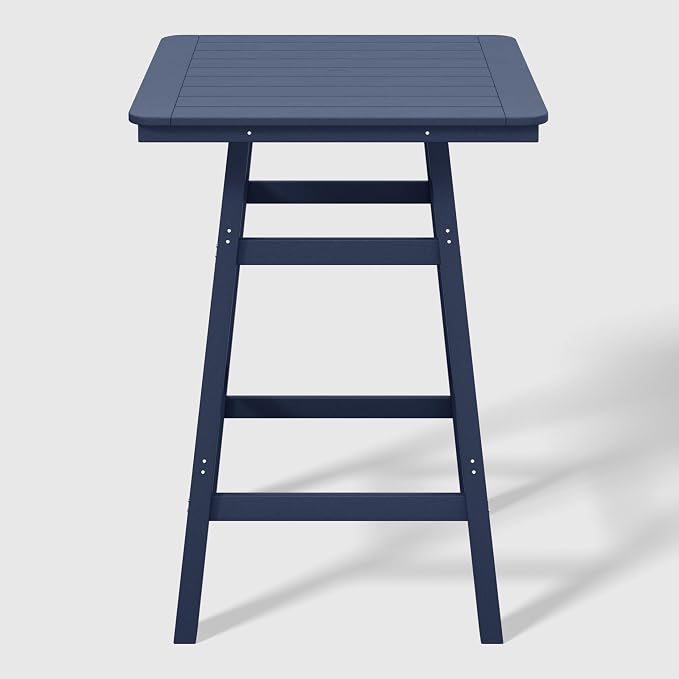 WestinTrends Malibu Square Outdoor Patio Bistro Bar Table with Umbrella Hole 42" Tall, Navy Blue