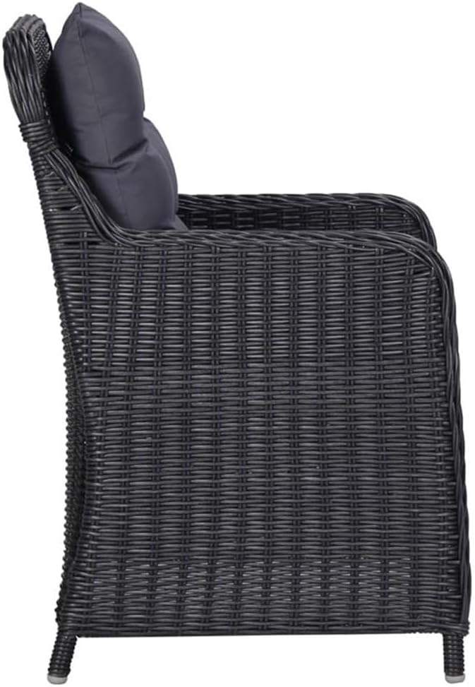 BOWERY HILL 9-Piece Solid Acacia Wood Patio Dining Set, Rectangular Table with Black/Dark Gray Polyethylene Rattan Chairs, Weather-Resistant, Adjustable Backrests, Oiled Finish, Outdoor Garden or