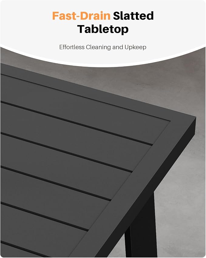 Patio Coffee Table, Never-Rust Aluminum Outdoor Coffee Table with Wood Grain Texture, Modern Rectangle Garden Coffee Table with Slatted Tabletop for Poolside, Decks, Indoor, Backyard, Black