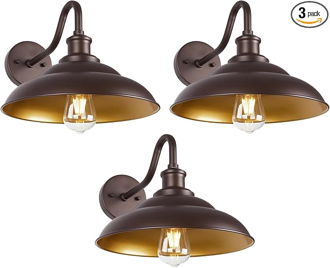 Barn Light - 12" Farmhouse Exterior Wall Mount Sconce, Industrial Black & Oil Rubbed Bronze, 3 Pack - Outdoor & Indoor Use