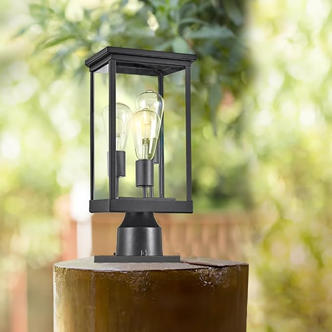 Design House Mayfield Outdoor Post Top Light with 3-Inch Pier Base Mount Fitter, Black, 590299 | Post Mount, Contemporary/Modern, Aluminum, 2-Piece, Lighting, 590299
