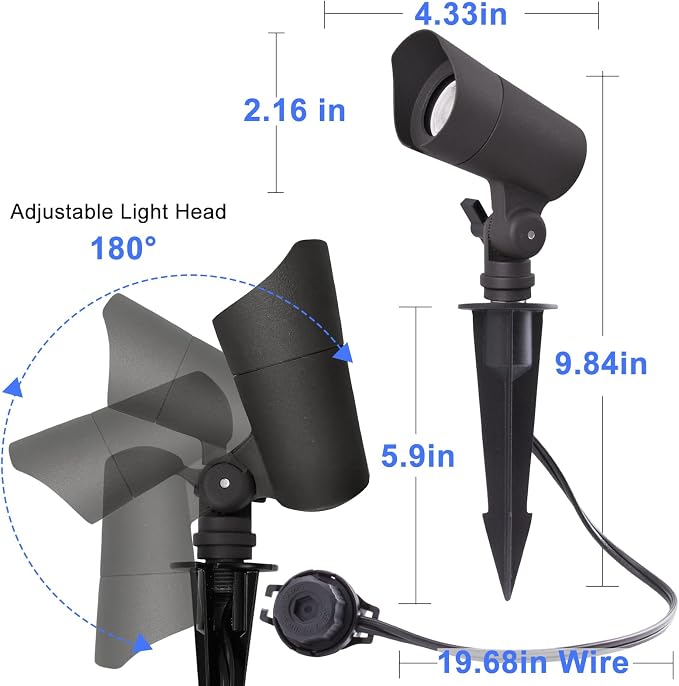 E ENERGETIC LIGHTING LED Landscape Lights with Connectors, 12V Low Voltage, Warm White 3000k, 4W, 175LM, Outdoor Waterproof Garden Pathway Lights Wall Tree Flag Spotlights with Spike Stand, 2 Pack