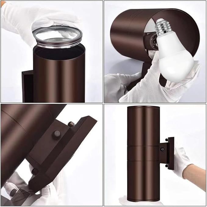 Exterior Lighting Fixtures, Dusk to Dawn Outdoor Wall Sconce | Bronze Cylinder Up Down Lighting for House Garage Front Porch, Aluminum Anti-Rust 12in with E26 Base,Warm White, ETL Listed