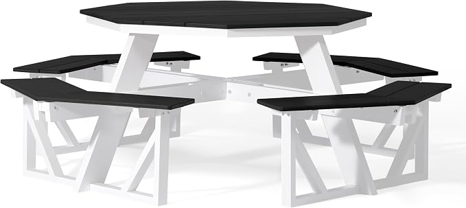 WestinTrends Outdoor 48" HDPE 8-Person Patio Octagon Picnic Table, Black