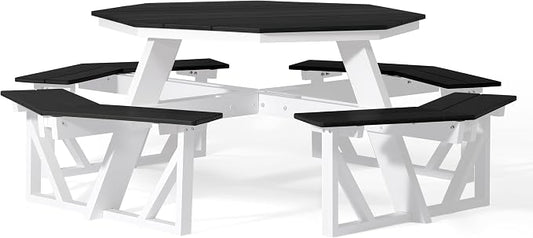 WestinTrends Outdoor 48" HDPE 8-Person Patio Octagon Picnic Table, Black