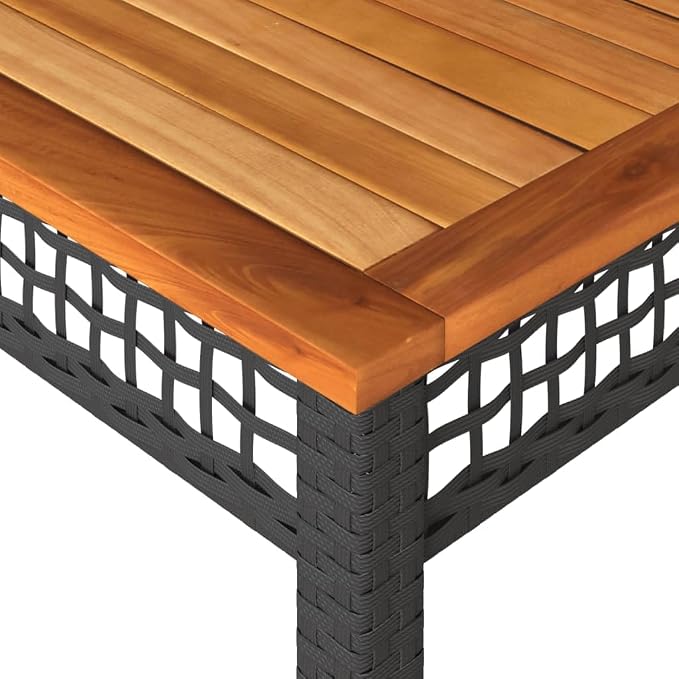 Outdoor Garden Dining Table with Acacia Wood Top and Poly Rattan Base, 55.1x31.5x29.5 Inch Patio Table Black for Backyard
