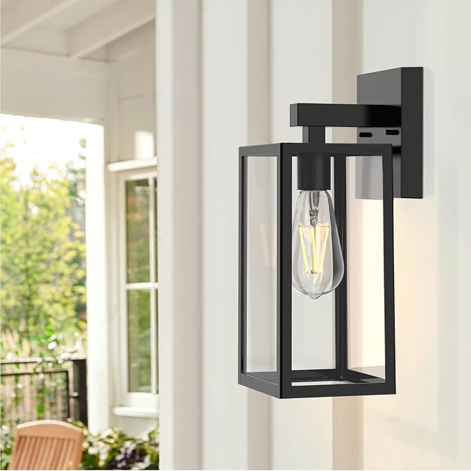 MAXvolador Outdoor Wall Sconce, Exterior Waterproof Wall Lantern Light Fixtures, Black Porch Lights with Toughened Glass Shade, Anti-Rust E26 Socket Front Door Mount Lighting, 2 Pack | Black Porch Wall Lights, Anti-Rust, E26 Socket, Clear Glass Outside...