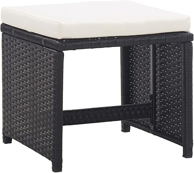 13 Piece Poly Rattan Patio Dining Set with Cushions, 1 Table 8 Chairs 4 Stools, Black Powder-Coated Steel Frame, Glass Top, Water-Repellent Cushions for Outdoor Garden