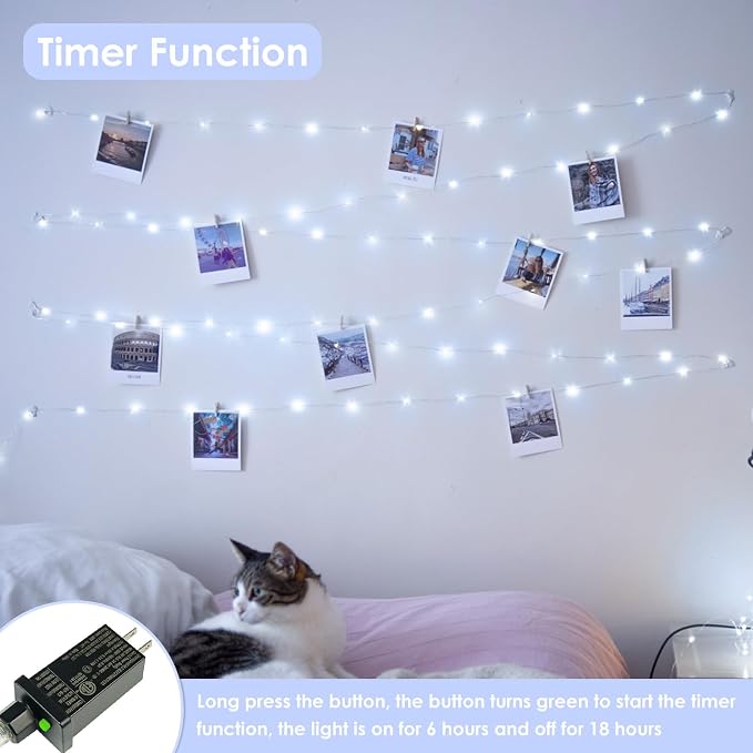 66FT 200 LED Fairy Lights Plug in, 8 Modes Twinkle Lights Cool White | Waterproof String Lights Outdoor Indoor, Memory, Timer, Copper Wire, Christmas Lights for Bedroom Garden Party Holiday Decor
