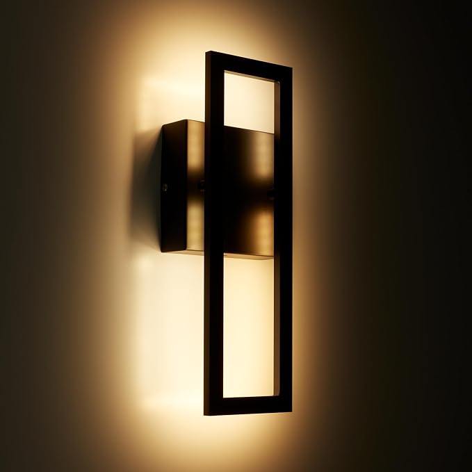Globe Electric 51432 LED Integrated Outdoor Indoor Wall Sconce, Black, 17 Watts, 520 Lumens, Back Porch Lights, Front Patio, Garage Fixture, Exterior Lighting for House