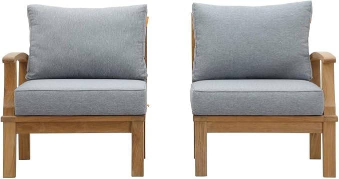 Modway EEI-1822-NAT-GRY-SET Marina Premium Grade A Teak Wood 2-Piece Outdoor Patio Furniture Set, Natural Gray