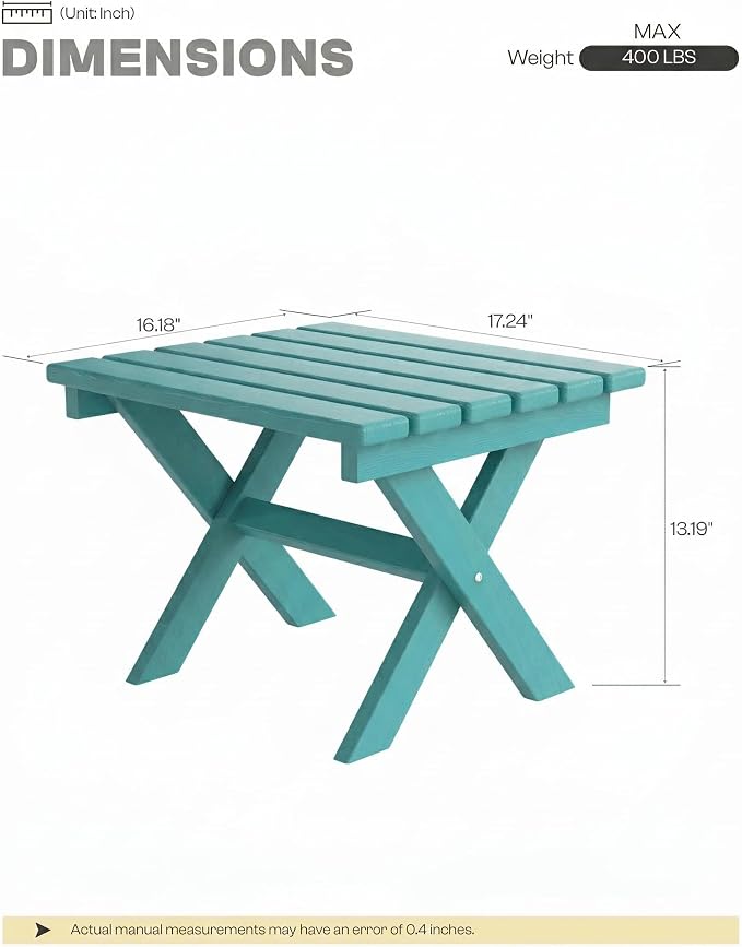 Outdoor Folding Side Table,HDPE Material, Portable Space-Saving Design, Weather-Ready with Authentic Wood-Grain Feel (Aruba Blue, 1 Table)