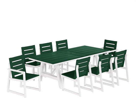WestinTrends Cape May 9-Piece HDPE Outdoor Furniture Patio Dining Table with Umbrella Hole and Chairs Set for 8, Dark Green