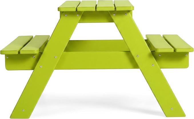 WestinTrends Malibu Outdoor Patio and Indoor Kids HDPE Plastic Picnic Bench Table, Lime