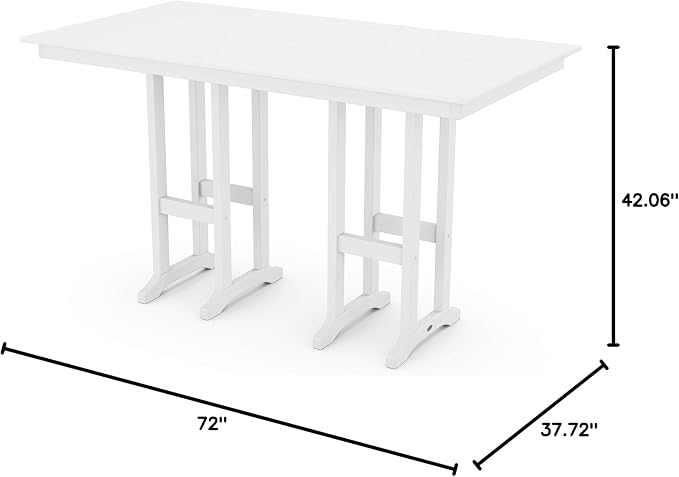 Polywood® Farmhouse 37" x 72" Bar Table in White
