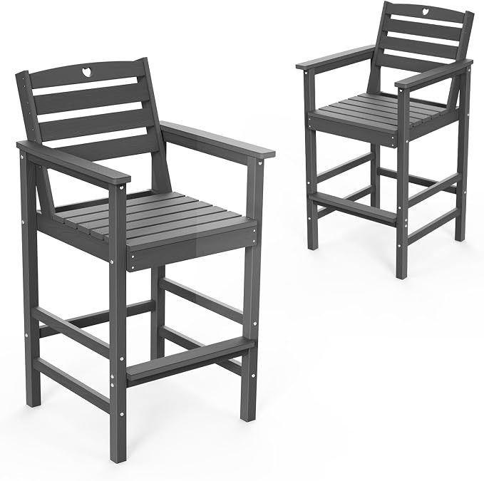 Patio Bar Table,Adirondack Chairs and Table 2 Pieces Set, Bar Height Chairs Set of 2, Outdoor Bar Stools Set,Weather-Resistant Outdoor Furniture for Deck, Balcony, Poolside Easy Assembly