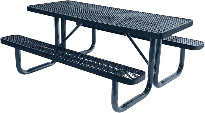 COATEDOUTDOORFURNITURE Heavy-Duty Portable Outdoor Picnic Table, Thermoplastic Coated Expanded Metal Patio Furniture Made in America (6ft Rectangular, Dark Blue with Dark Blue Frames)