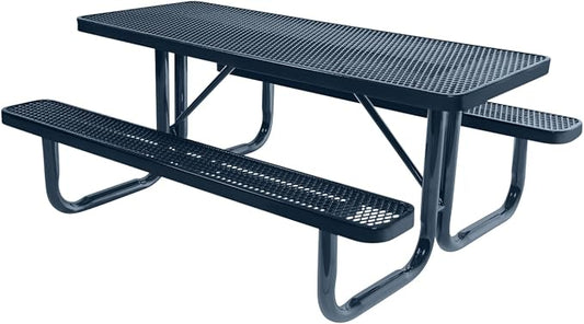 COATEDOUTDOORFURNITURE Heavy-Duty Portable Outdoor Picnic Table, Thermoplastic Coated Expanded Metal Patio Furniture Made in America (6ft Rectangular, Dark Blue with Dark Blue Frames)