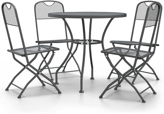5 Piece Patio Dining Set with Expanded Metal Mesh Anthracite and Folding Chairs, E-Coating Finish Outdoor Dining Set for Lovely Meals