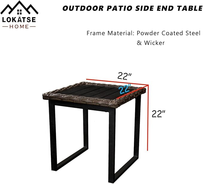 LOKATSE HOME Patio Outdoor Side End Table 22" Metal Rattan Square Bistro Dining Furniture for Poolside，Balcony, Garden