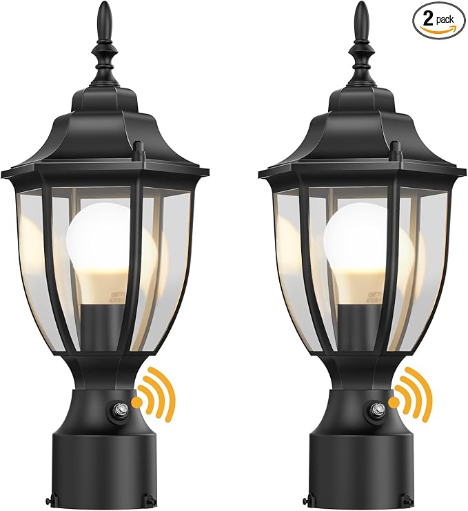 Lamomo Outdoor Post Lights, 2 Packs Dusk to Dawn Lamp Post Light Fixture, Waterproof Aluminum Lamp Posts Outdoor Lighting Pole Lantern for Yard Patio Pathway Garden
