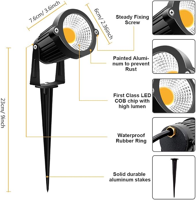 ZUCKEO Low Voltage Landscape Lights LED Landscape Lighting, 5W 12V Garden Pathway Lights Waterproof Warm White Walls Trees Flags Outdoor Landscape Spotlights with Stakes (8 Pack)