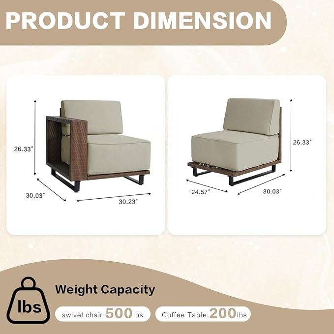 MOCHITO 3 Pieces Outdoor Patio Furniture Sets, All-Weather Sectional Sofa PE Rattan Wicker Conversation Set, Outdoor Patio sectional for Poolside, Porch, Lawn, Garden, Balcony(Beige)