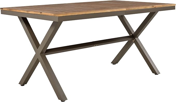7 PCs Patio Dining Set with Table and 6 Chairs Beige | All-Weather Outdoor Furniture with Acacia Wood Tabletop & Metal Frame, for Garden, Backyard, or Balcony