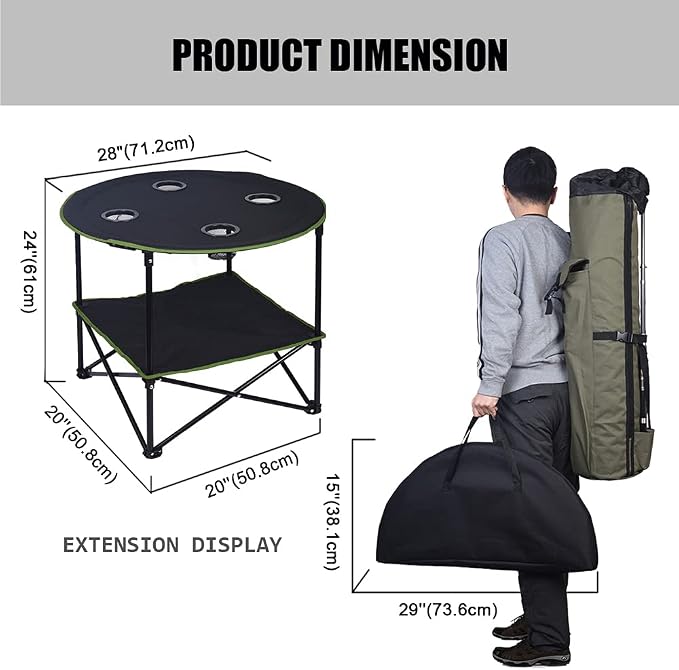 LEADALLWAY Camping Tables that Fold Up Lightweight Outdoor Table | Portable, with 4 Cup Holders and Carrying Bags for Outdoor Picnic,Barbecue,Travel,Fishing(Black+Army Green)