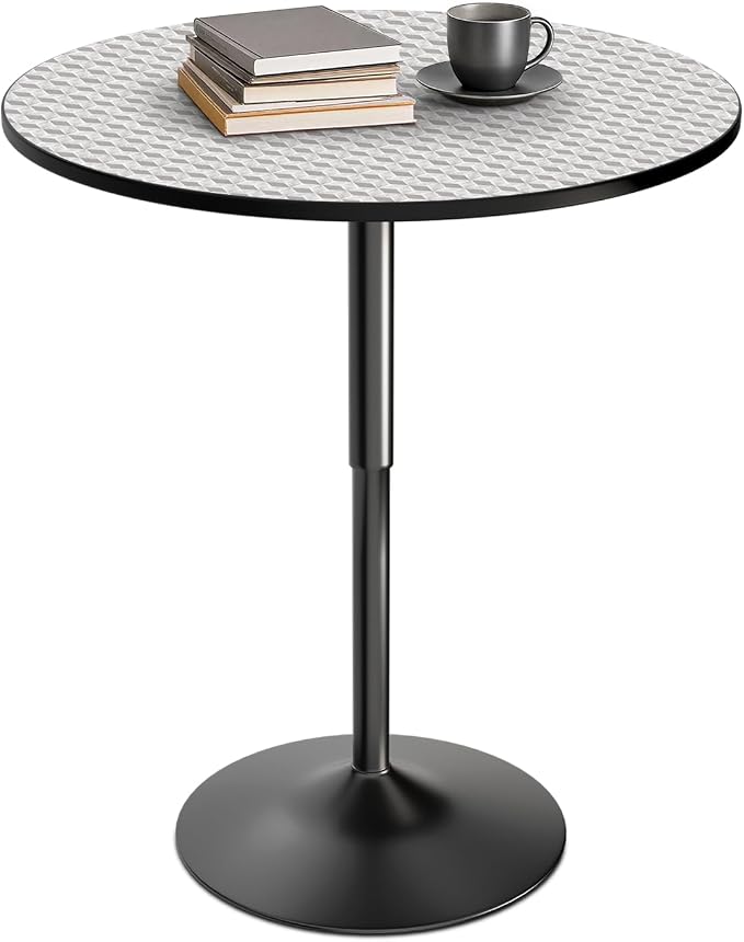 Athena Collection Bar Table Modern Round Cocktail Table Height Adjustable, Tall Bistro Pub Table with Sturdy Base, Suitable for Home, Kitchen, Pub, Restaurant, Silver
