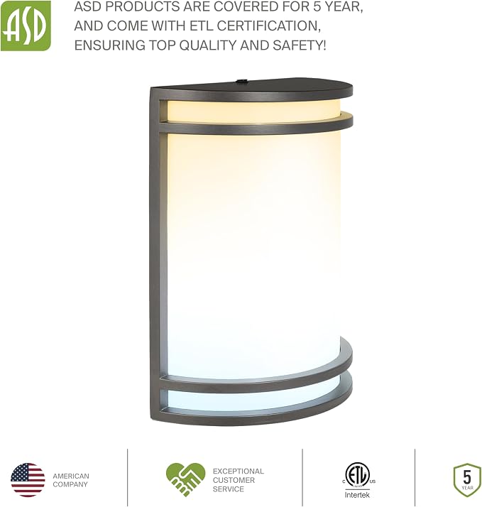 ASD 10 Inch LED Outdoor Sconce Lights - 15W 120-277V 3000K 4000K 5000K Bronze Exterior Lighting Fixtures, Dimmable Exterior Lights for House, Modern Patio Wall Light Fixture ETL