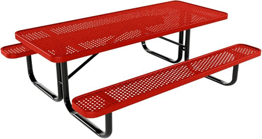 COATEDOUTDOORFURNITURE Heavy-Duty Portable Outdoor Kids Table, Punched Steel Kids Picnic Table, Commercial-Grade Picnic Table, Made in America (6ft Rectangular, Childrens, Red)