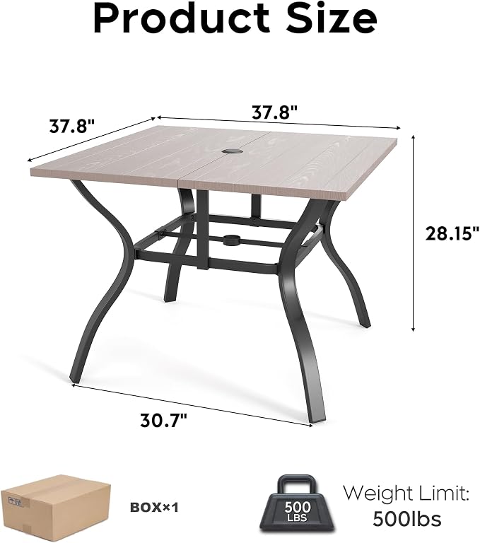 Square Patio Dining Table, 40 Inch, Natural Wood Look