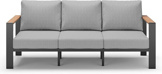 Aluminum Outdoor Patio Furniture 3 Seats, All-Weather Outdoor Patio Sofa with Washable Thick Cushion, Morden Patio Couch for Porch, Balcony, Deck, Yard, Gray