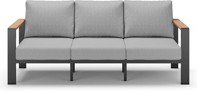 Aluminum Outdoor Patio Furniture Set, 4-Piece Patio Conversation Set with 5" Thick Cushions, Aluminum 360-Degree Large Outdoor Furntiure Set with Side Table and 3-Seat Sofa, Gray
