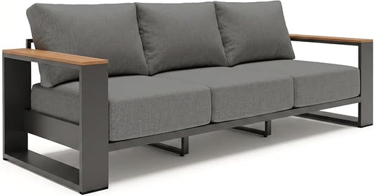 Oversized Aluminum Patio Furniture, 1 Piece Luxury Outdoor Furniture with 7.1" Extra Thick Cushion, Modern Outdoor Sectional 3-Seat Sofa for Porch, Garden and Deck, Gray