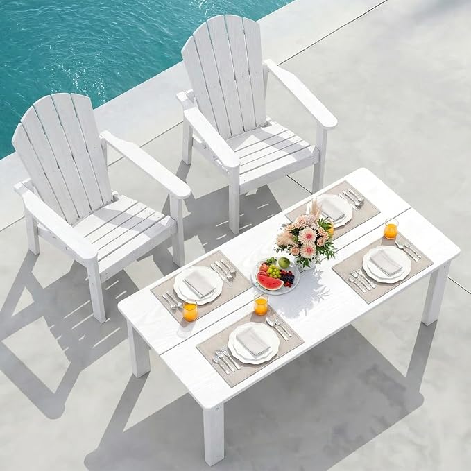 nevilywood 3-Piece HDPE Adirondack Chair Set, 2 Stackable Chairs Coffee Table, All-Weather Wood Grain, Patio Garden Backyard,White