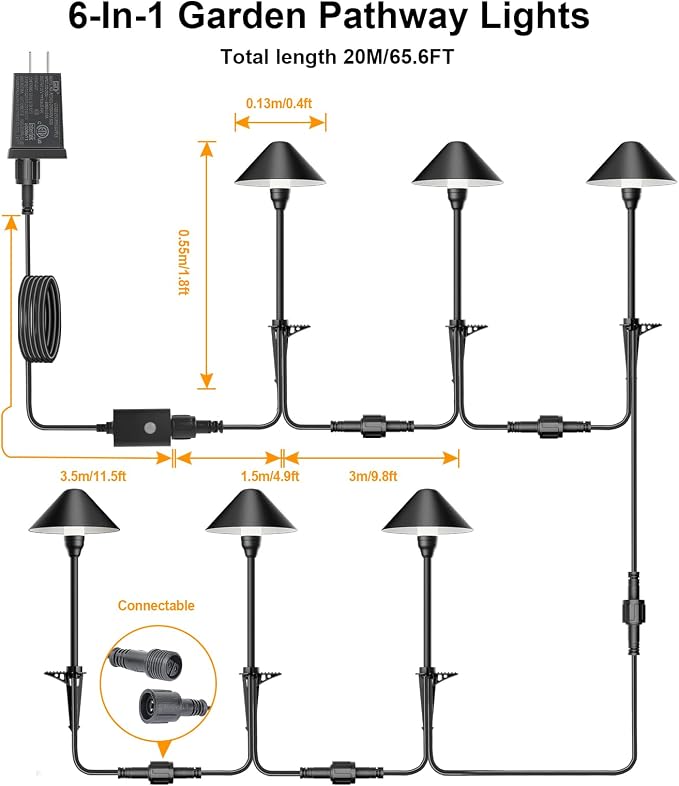 6 Pack Low Voltage Pathway Lights with Remote Timer, Low Voltage Landscape Lighting Warm White + RGB Modes, Outdoor LED Landscape Path Lights for Yard Lawn Backyard Walkway ETL Listed Transformer