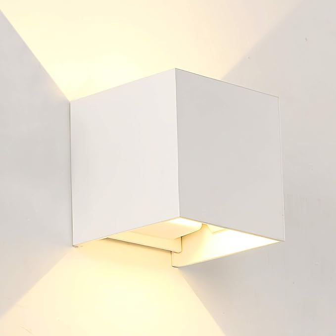 LED Aluminum Square Cube Waterproof White Wall Sconce Outdoor Light Exterior Wall Lighs fixtures Outside for House Patio 6W 100-277V 3000K Angle-Adjustment Warm Light 2LEDS White 6W