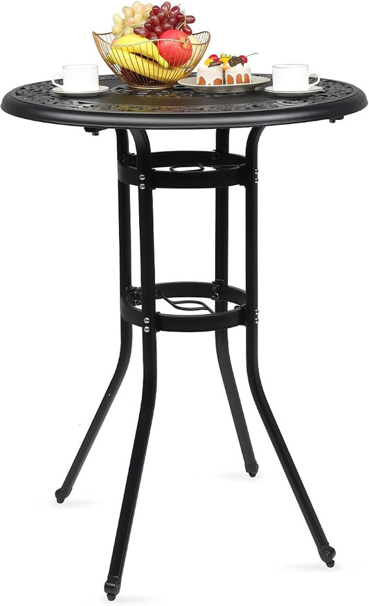 Vasitelan 32" Cast Aluminum Patio Bar Table, 41" Height High Top Outdoor Table, Pub Height Bistro Round Table for Paito Lawn Garden