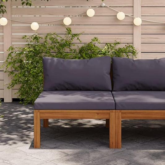 Sectional Middle Sofa with Dark Gray Cushions, Solid Acacia Wood Middle Sofa Chair, Outdoor Sectional Chair Outdoor Conversation Set Sectional Sofa Chair for for Porch, Deck,-427