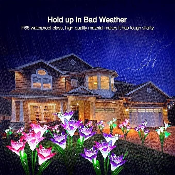 SOLARBABY Solar Lights Outdoor - Lily Flower Solar Garden Lights, 4 Pack Lights Outdoor Waterproof Multicolor Changing LED Flower with Bigger Lily for Patio Yard Pathway Balcony Outdoor Décor